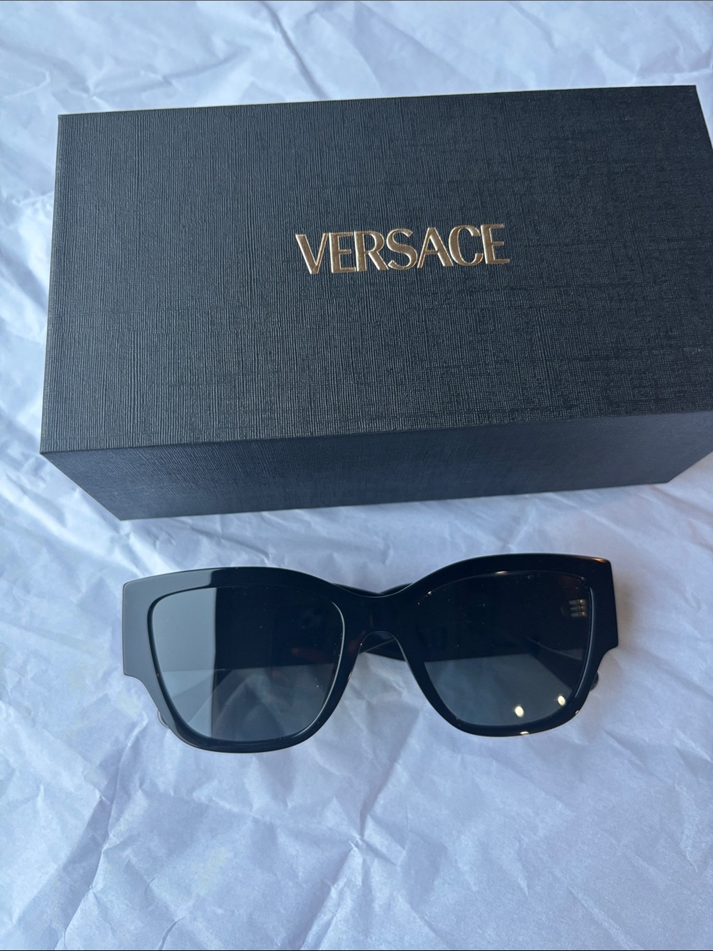 Versace Black Cat-Eye Sunglasses with Dark Lenses